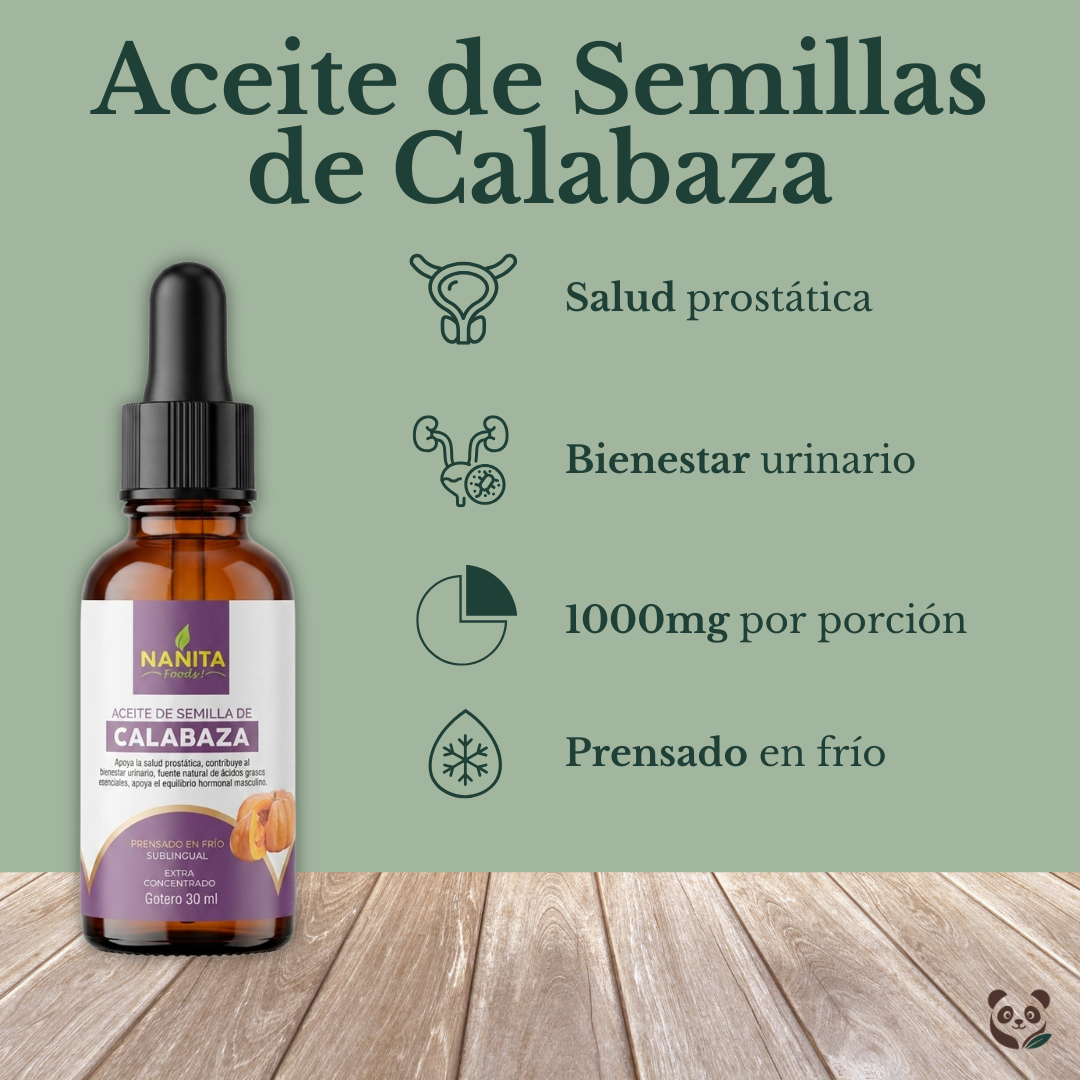 Aceite de Semilla de Calabaza Sublingual | Salud prostática y urinaria Nanita Foods