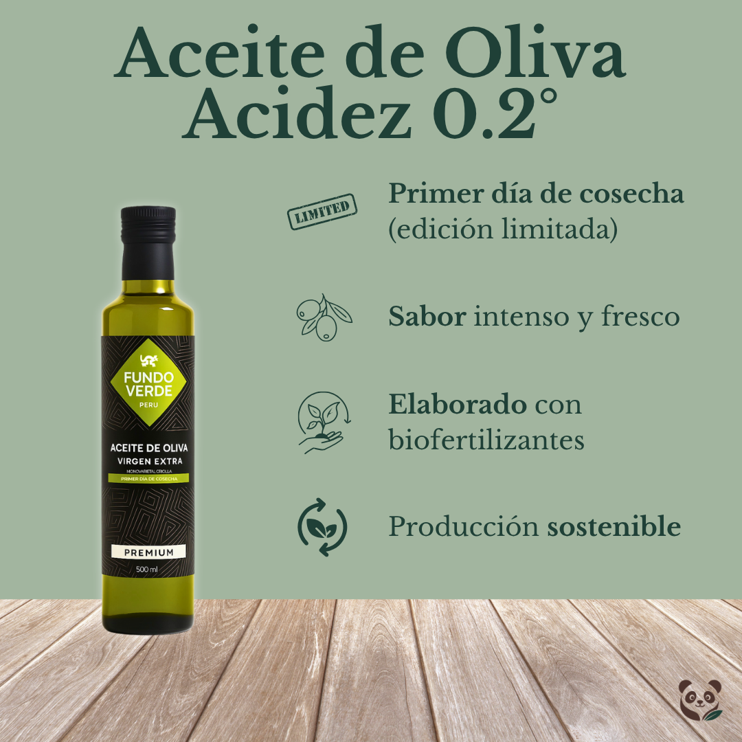 Aceite de oliva 0.2 grados | Primer día de la cosecha | Frescura y sabor premium Fundo Verde