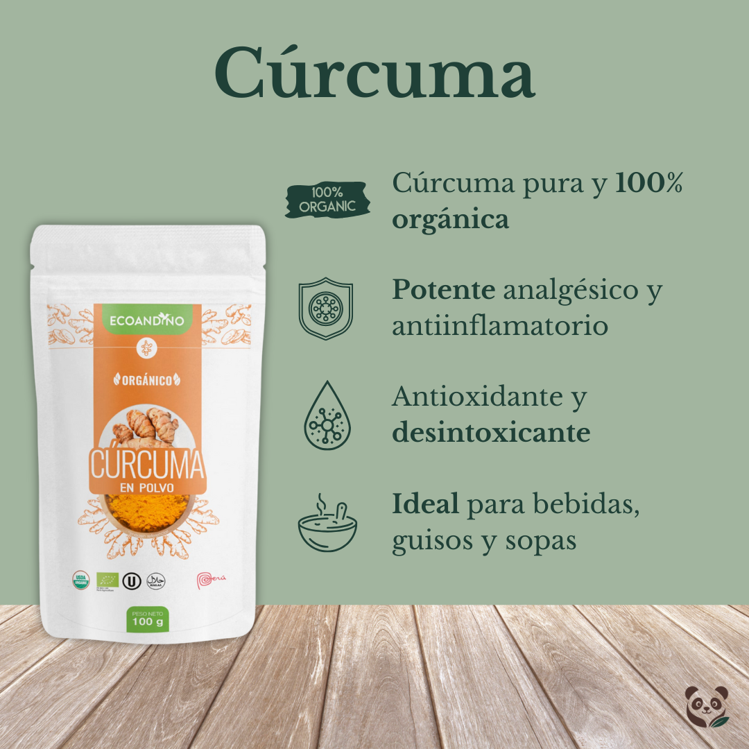 Cúrcuma Pura en Polvo Orgánica | Antiinflamatoria natural y versátil Ecoandino