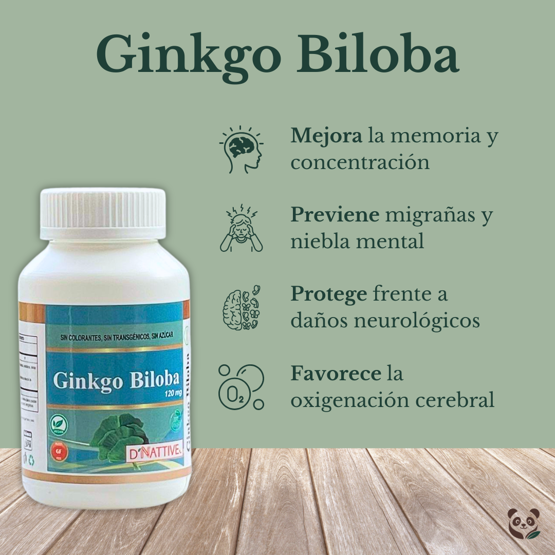 Ginkgo Biloba + Arándanos + Espinaca | Apoyo cerebral y neuroprotección natural D' Nattive
