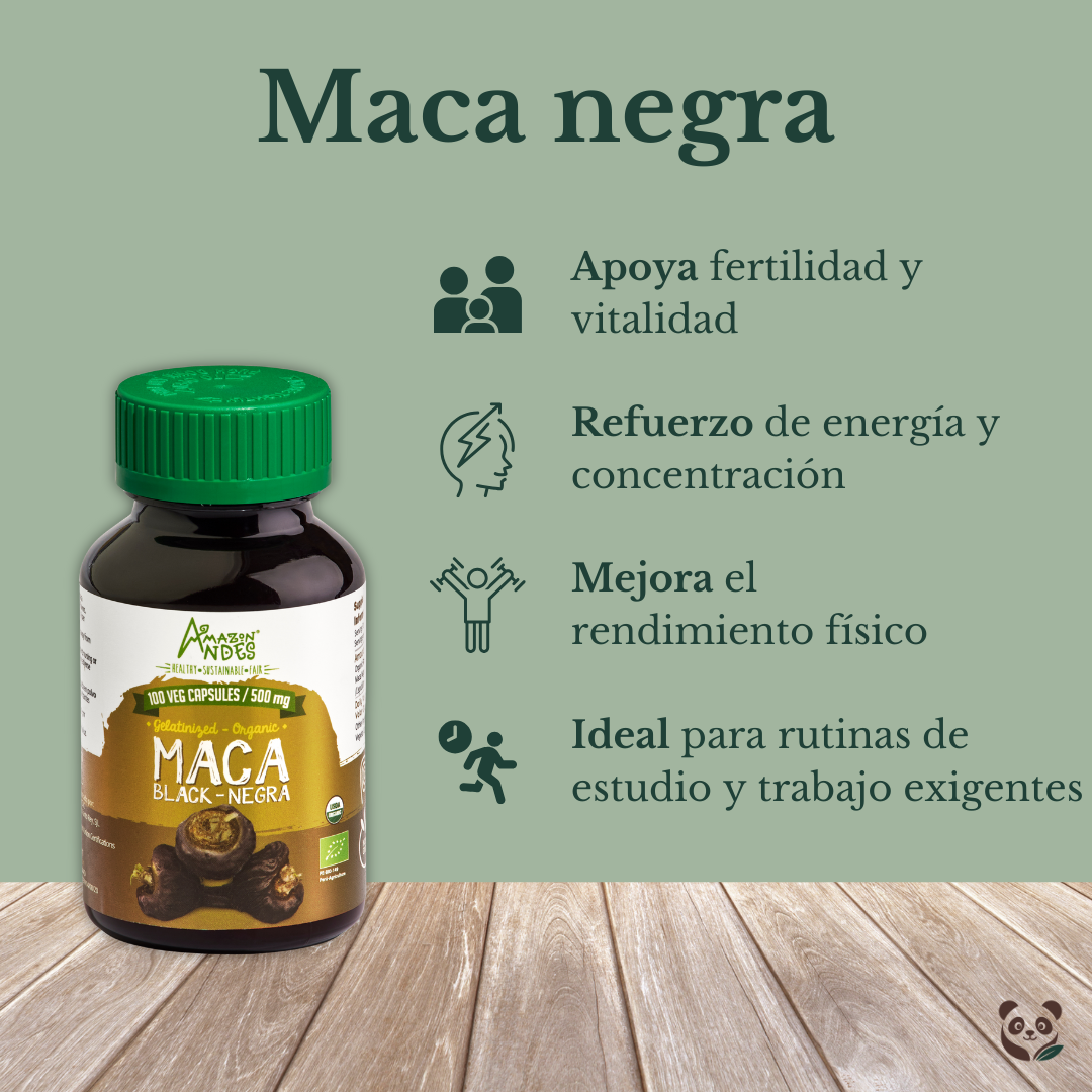 Maca Negra Orgánica en cápsulas | Energía física y mental natural Amazon Andes