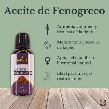 Aceite de Fenogreco | Volumen y firmeza femenina con fitoestrógenos Nanita Foods