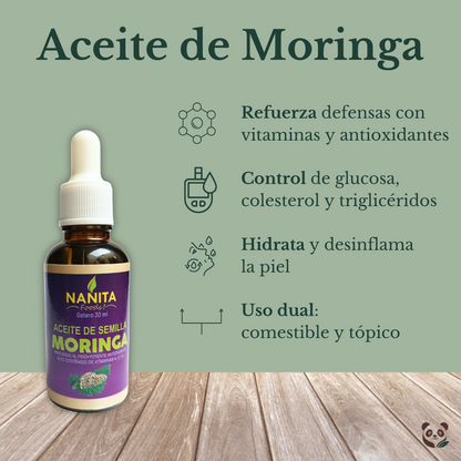 Aceite de Moringa | Antioxidante natural comestible y para la piel Nanita Foods