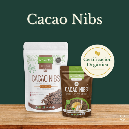 Cacao Nibs Orgánicos con Yacón | Snack saludable y antioxidante Ecoandino