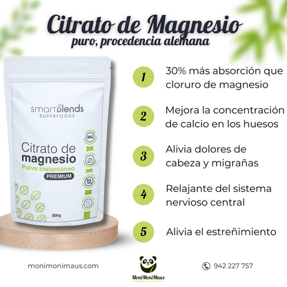 Citrato de Magnesio puro alemán Premium Smart Blends