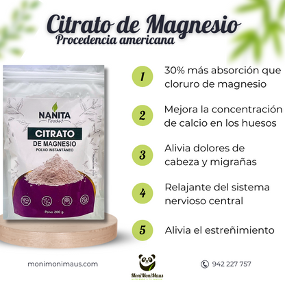 Citrato de Magnesio puro americano Nanita Foods