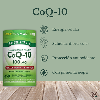 CoQ-10 100mg + Pimienta Negra | Soporte Inmunológico y Antioxidante Nature's Truth