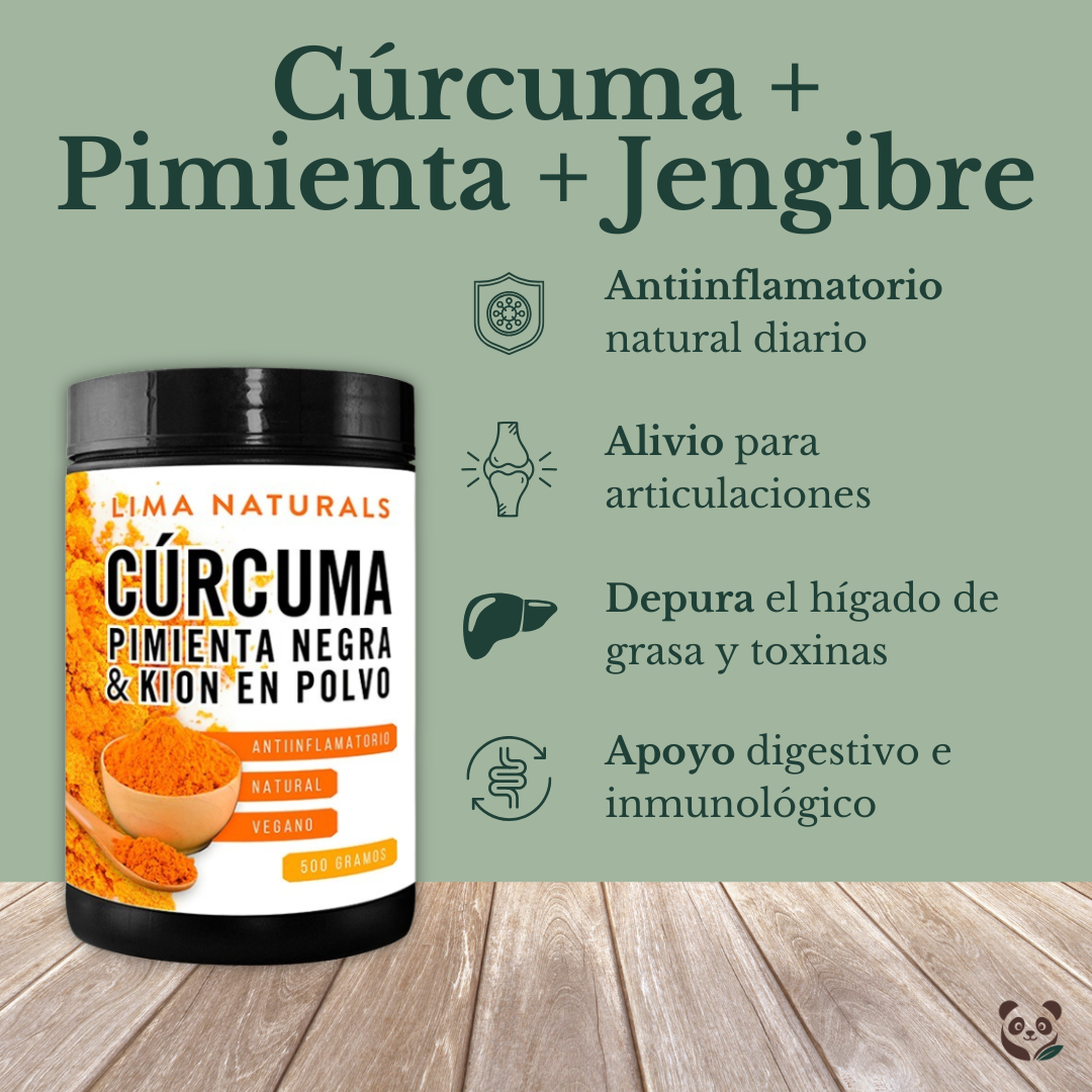 Cúrcuma + Pimienta Negra + Kión | Antiinflamatorio y analgésico natural diario Lima Naturals, Mujer Aguaje