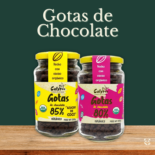 Gotas de Chocolate Orgánico 80% y 85% | Con panela o azúcar de coco Calypso