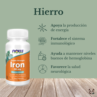 Bisglicinato de Hierro 36mg NOW | Energía y soporte inmune Now Foods