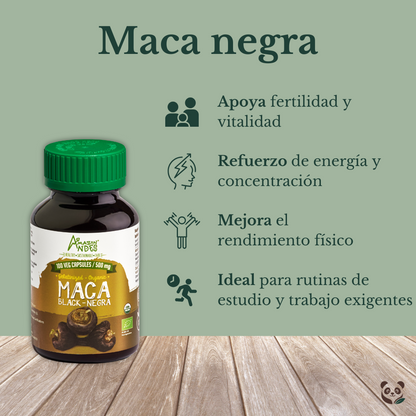Maca Negra Orgánica en cápsulas | Energía física y mental natural Amazon Andes