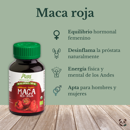 Maca Roja Orgánica en cápsulas | Salud Femenina y Masculina Amazon Andes