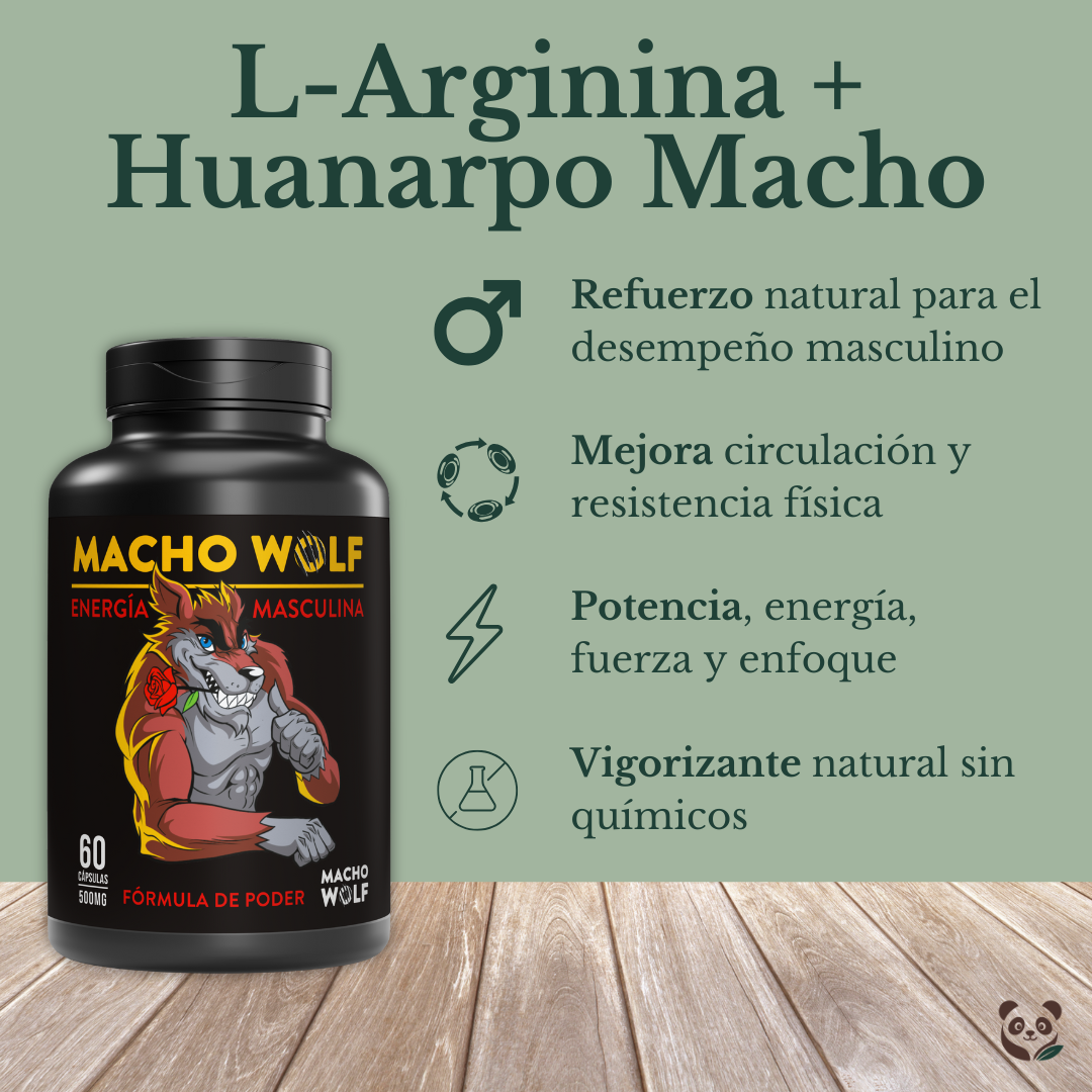 L-Arginina con Huanarpo macho y Maca negra (MACHO WOLF) | Vitalidad masculina, energía y potencia natural Maca Works