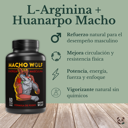 L-Arginina con Huanarpo macho y Maca negra (MACHO WOLF) | Vitalidad masculina, energía y potencia natural Maca Works
