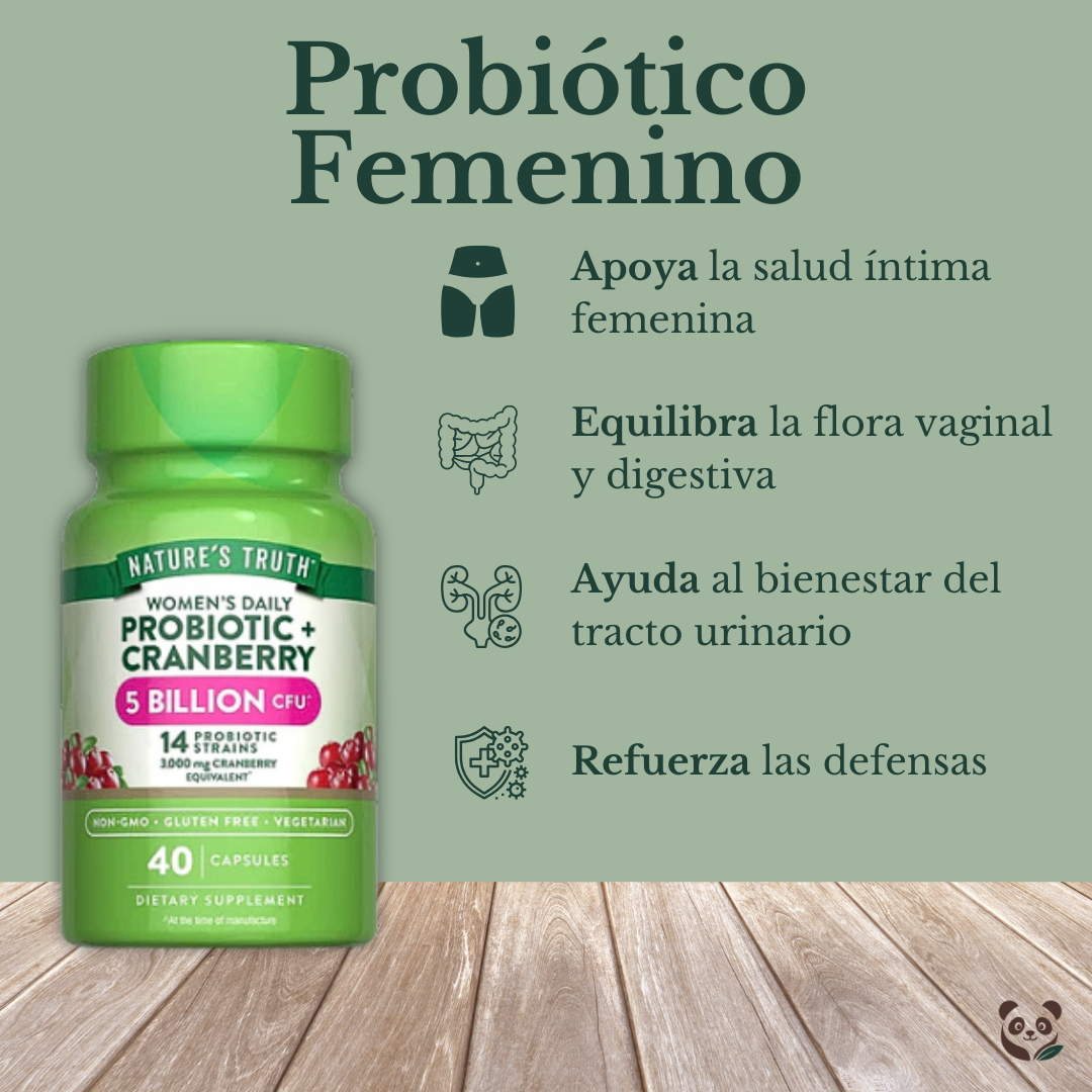 Probióticos femeninos 5 Billones + Cranberry | Microbiota Intestinal y Vaginal Nature's Truth