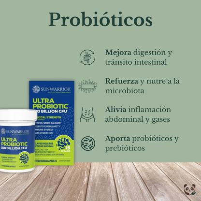 Ultra Probióticos 100 billones CFU + Prebiótico + Postbiótico | Microbiota Intestinal Superior Sunwarrior