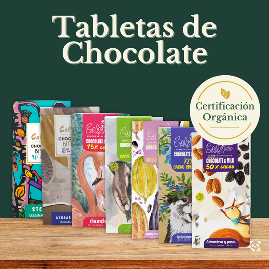 Tabletas de Chocolate Orgánico | Variedades con panela, stevia y superalimentos Calypso