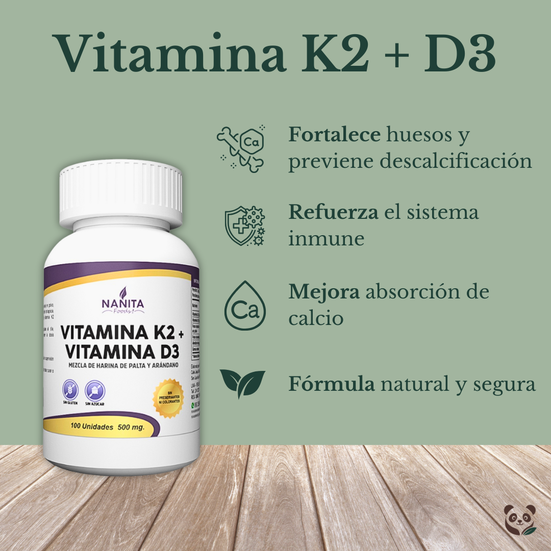 Vitamina K2 + D3 | Cápsulas para huesos, corazón e inmunidad Nanita Foods