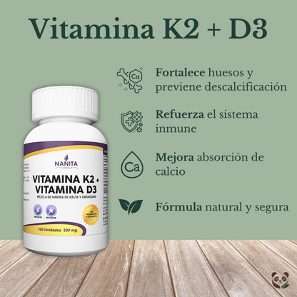 Vitamina K2 + D3 | Cápsulas para huesos, corazón e inmunidad Nanita Foods